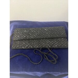 Expressions NYC  black heavy Beaded Bag clutch purse 42" Sling